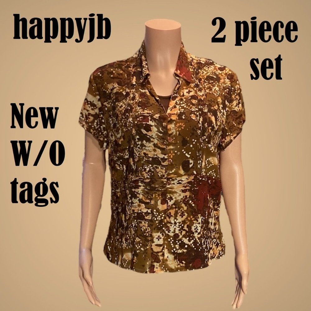 NWOT Sag Harbor Vintage 90s Blouse Sleeveless Top Set Brown Tan Size 16